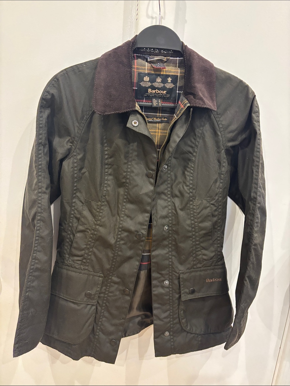Barbour Olive Jacket with Brown Corduroy Collar